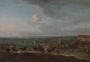 De ronde baan in Newmarket, Cambridgeshire, voorbereiding voor de koningsplaat door Peter Tillemans